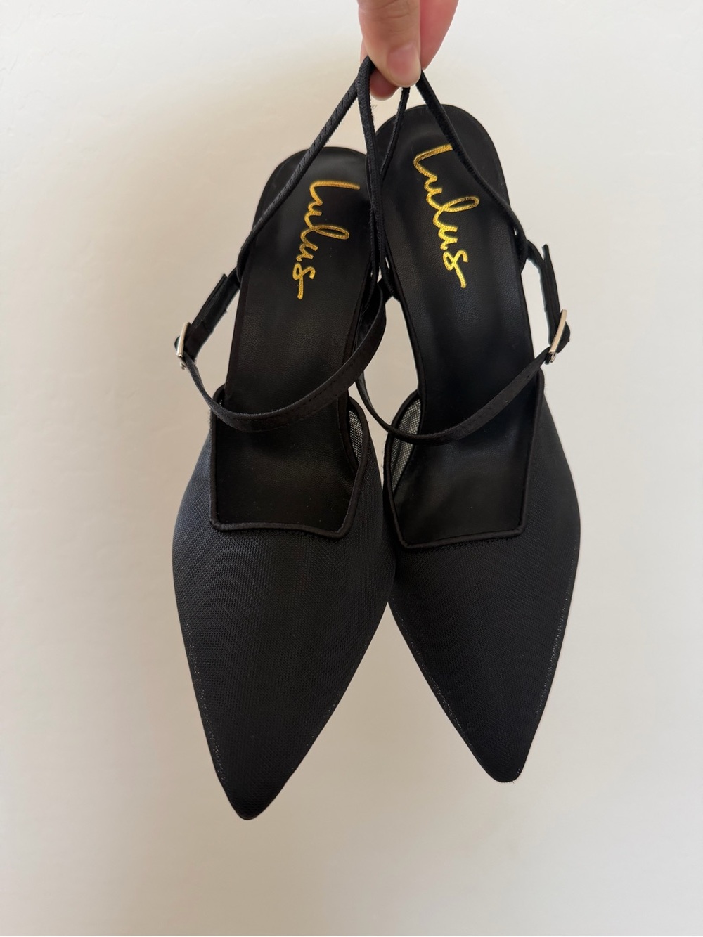 Lulu's Sleek Black Pointed Slingback Heels